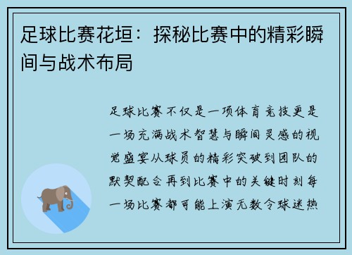 足球比赛花垣：探秘比赛中的精彩瞬间与战术布局