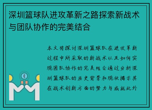 深圳篮球队进攻革新之路探索新战术与团队协作的完美结合